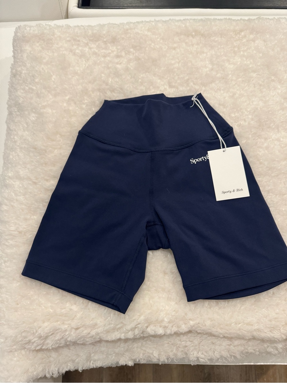 Sporty & Rich Navy High-Rise Bike Shorts